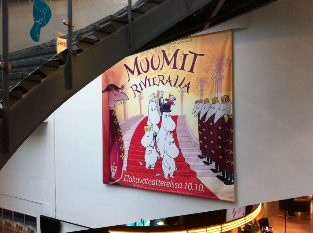 Moomins on the Riviera poster at the Kinopalatsi movie theatre in Helsinki, Finland.